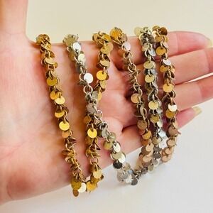 B&P Modernist chain two tone gold silver disc Beads Necklace Statement long 50"